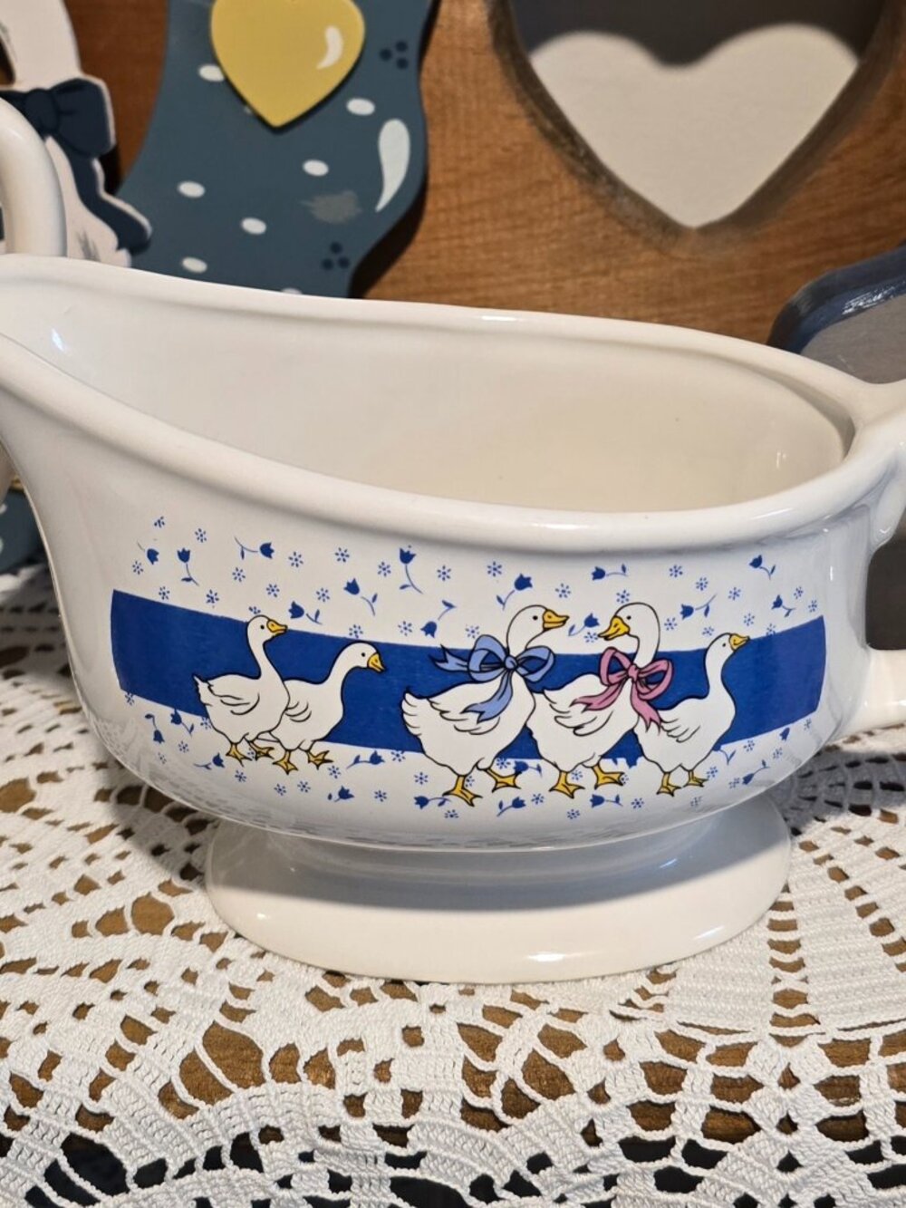 Vintage 1980s Country Geese Ceramic Gravy Boat - No Underplate